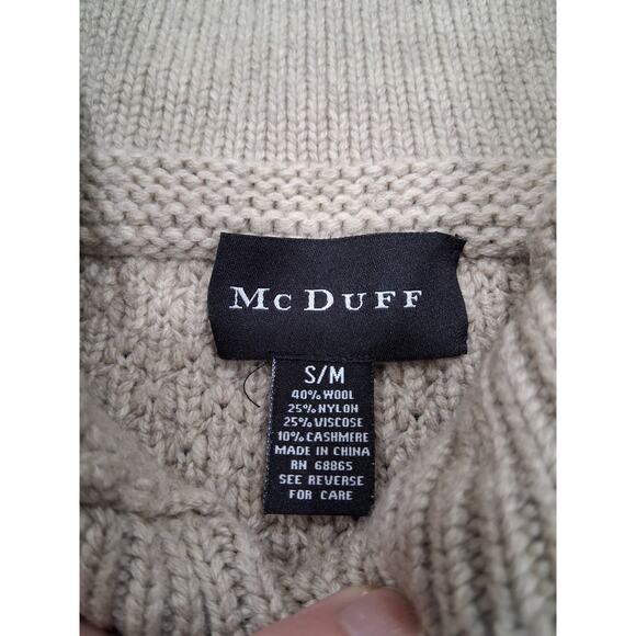 McDuff Neutral Tan Open Snap Front Poncho Wool Cashmere Mock Neck Sweater S/M - Picture 10 of 16